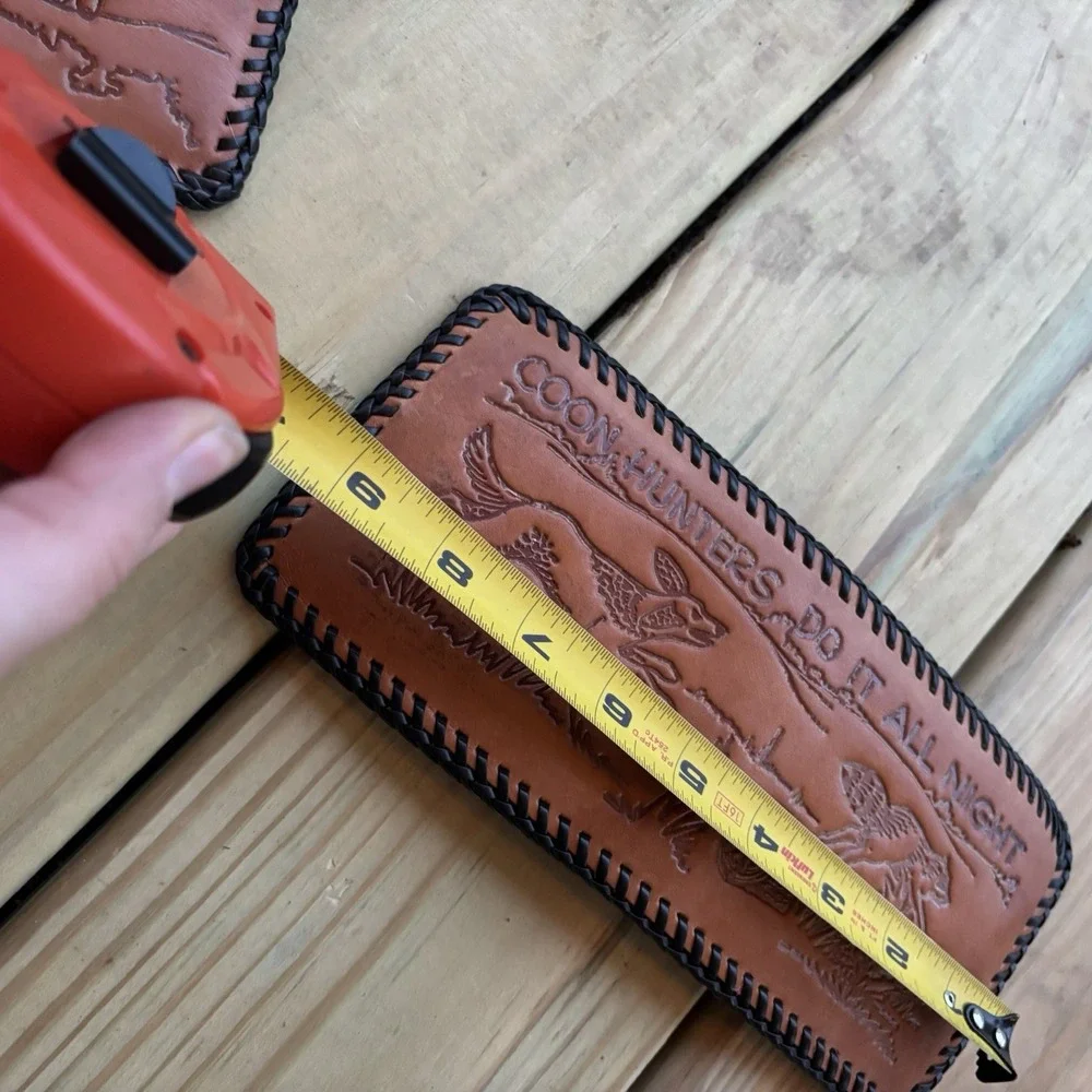 Vintage Handmade Leather Wallet Coon Hunting Bifold Hand Tooled Whipstitch USA